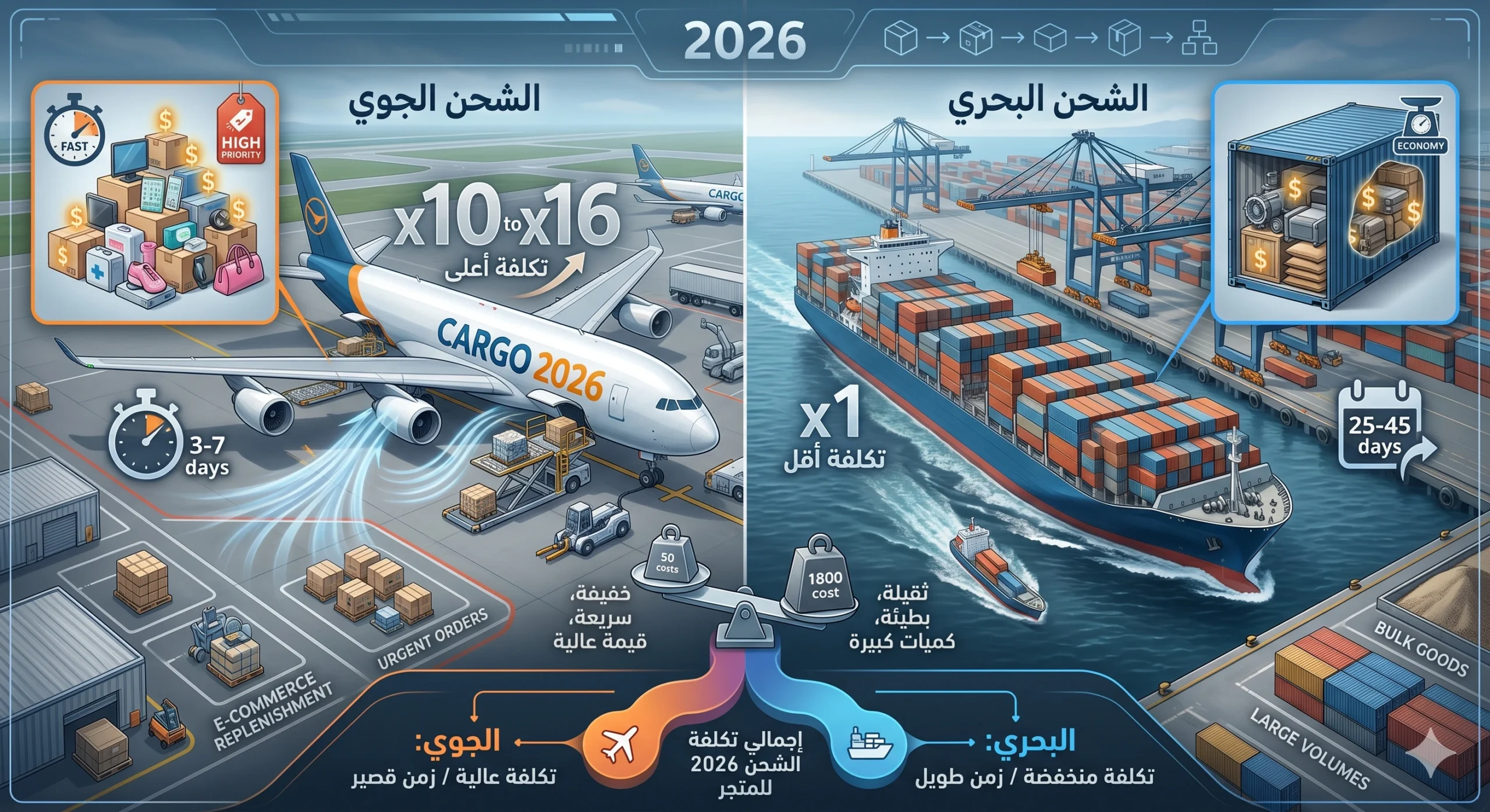 متى يكون الشحن الجوي أفضل من الشحن البحري للتجار؟