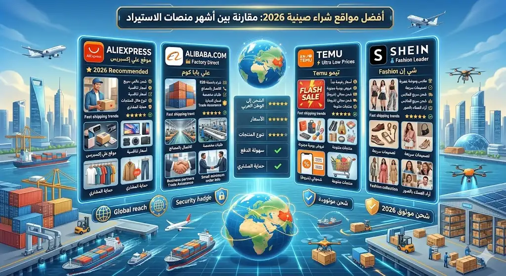 أفضل مواقع شراء صينية 2026: مقارنة بين أشهر منصات الاستيراد