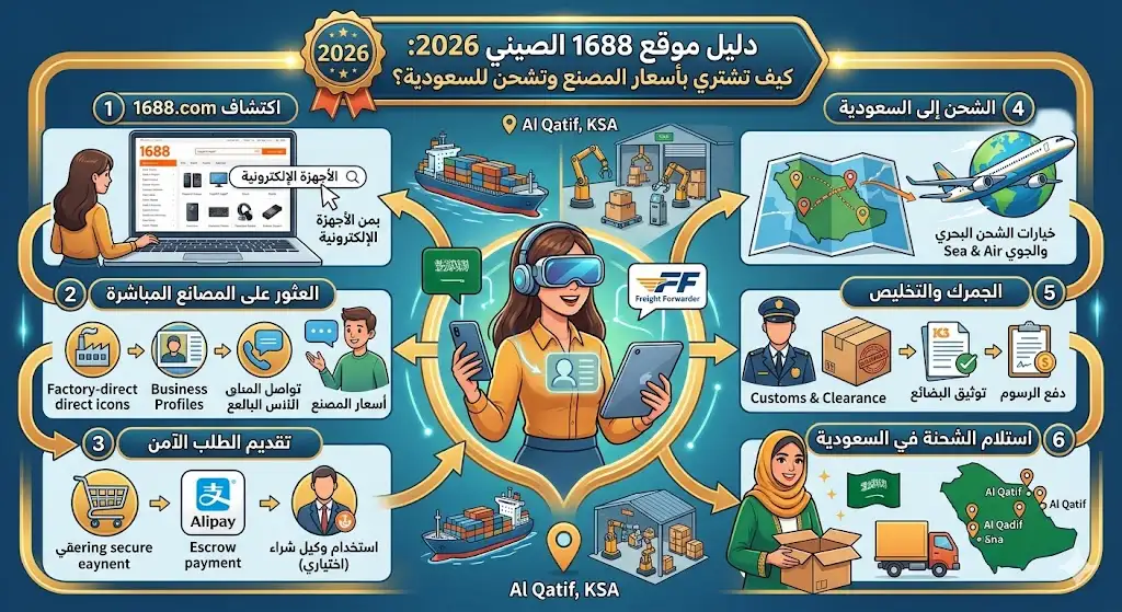 دليل موقع 1688 الصيني 2026: كيف تشتري بأسعار المصنع وتشحن للسعودية؟