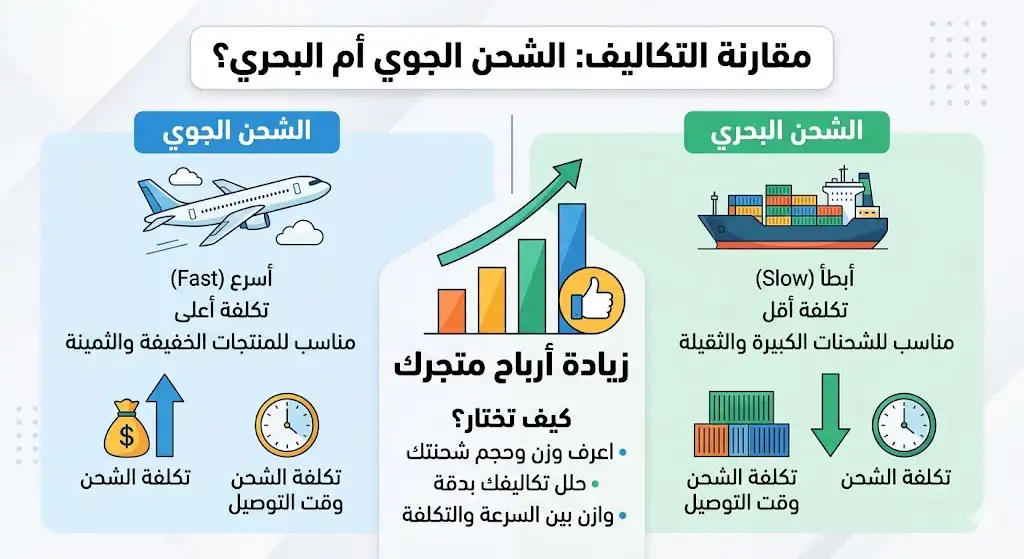 مقارنة التكاليف: الشحن الجوي أم البحري؟ أيهما يرفع أرباح متجرك؟