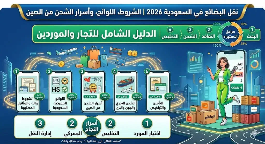 نقل البضائع في السعودية 2026 | الشروط، اللوائح، وأسرار الشحن من الصين