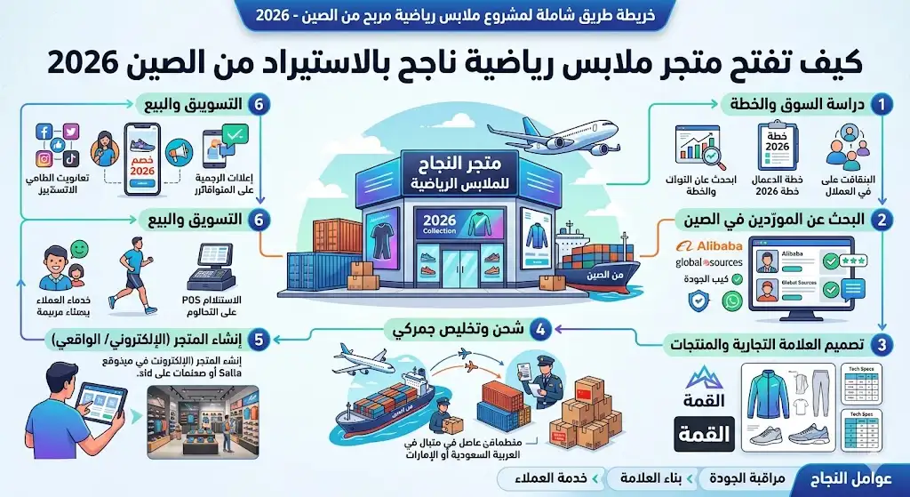 انشئ كيف تفتح متجر ملابس رياضية ناجح بالاستيراد من الصين 2026؟