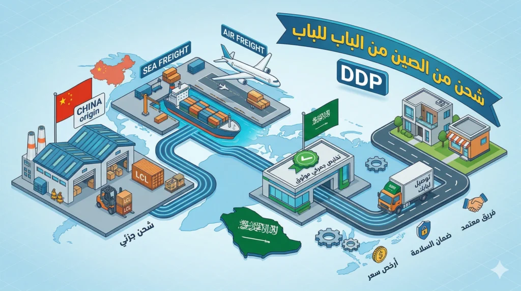 شحن من الصين من الباب للباب للسعودية أرخص سعر شامل الجمارك