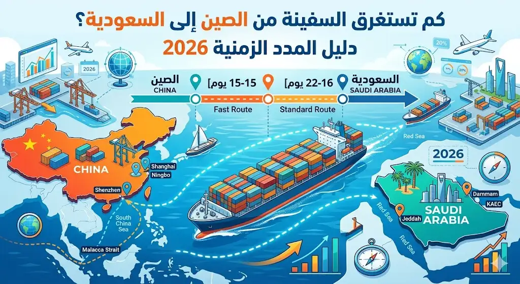 كم تستغرق السفينه من الصين الى السعوديه؟ دليل المدد الزمنية 2026